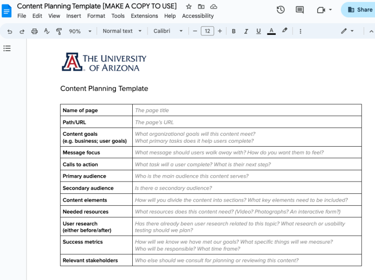 Content Planning template doc