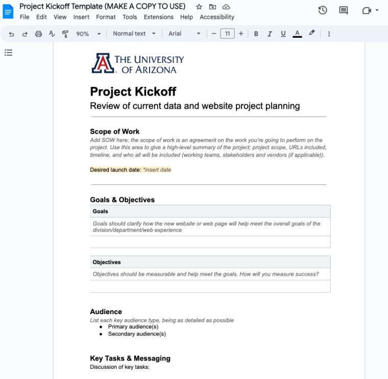 Project kickoff template document
